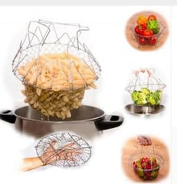 image-Deep Fry Basket Stainless Steel Multi-function Foldable Chef Cooking Basket Flexible Kitchen Tool for Fried Food Washing Fruits Vegetables
