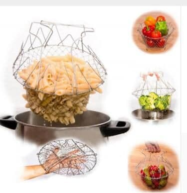 image-Deep Fry Basket Stainless Steel Multi-function Foldable Chef Cooking Basket Flexible Kitchen Tool for Fried Food Washing Fruits Vegetables