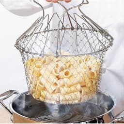 image-Deep Fry Basket Stainless Steel Multi-function Foldable Chef Cooking Basket Flexible Kitchen Tool for Fried Food Washing Fruits Vegetables