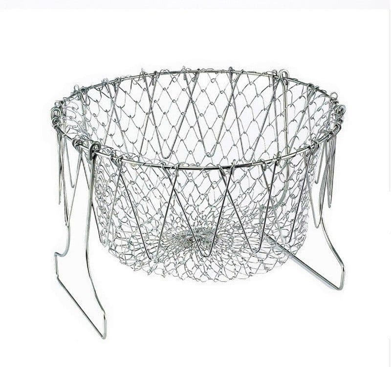 image-Deep Fry Basket Stainless Steel Multi-function Foldable Chef Cooking Basket Flexible Kitchen Tool for Fried Food Washing Fruits Vegetables