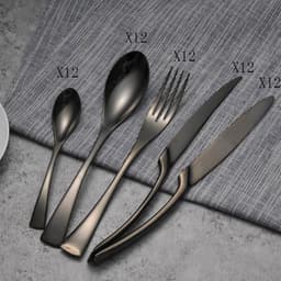 image-4PCS Set Black Stainless Steel Cutlery Korean Dinnerware Set Gifts Mirror Polishing Silverware Sets Scoop Knife and Fork Sets
