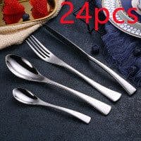 image-4PCS Set Black Stainless Steel Cutlery Korean Dinnerware Set Gifts Mirror Polishing Silverware Sets Scoop Knife and Fork Sets