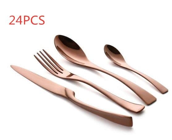image-4PCS Set Black Stainless Steel Cutlery Korean Dinnerware Set Gifts Mirror Polishing Silverware Sets Scoop Knife and Fork Sets