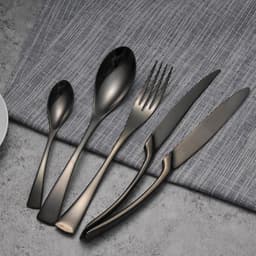 image-4PCS Set Black Stainless Steel Cutlery Korean Dinnerware Set Gifts Mirror Polishing Silverware Sets Scoop Knife and Fork Sets
