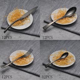 image-4PCS Set Black Stainless Steel Cutlery Korean Dinnerware Set Gifts Mirror Polishing Silverware Sets Scoop Knife and Fork Sets