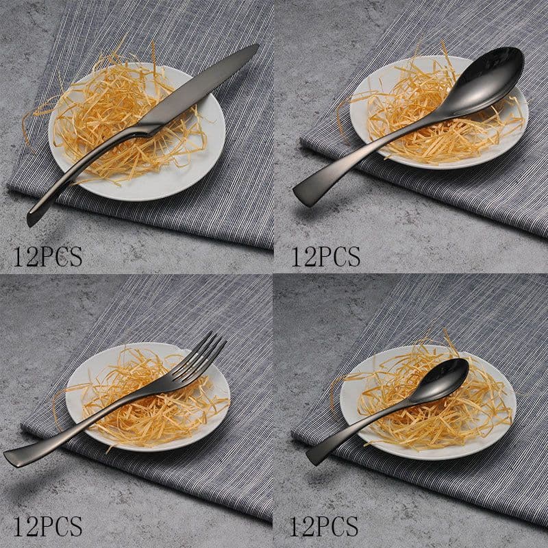 image-4PCS Set Black Stainless Steel Cutlery Korean Dinnerware Set Gifts Mirror Polishing Silverware Sets Scoop Knife and Fork Sets