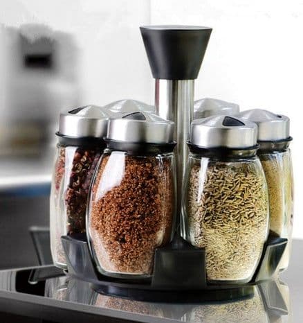 image-7pcs/set Condiment Set Pepper and Salt Cruet glass Kitchen Spice Rack Set,6pcs Jars + 1pc Rack,cooking tools high quality.