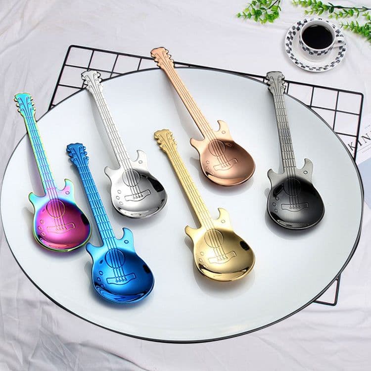 image-Guitar Coffee Spoon Set Stainless Steel Dessert Ice Cream Spoon Tea Spoon Coffee Accessories