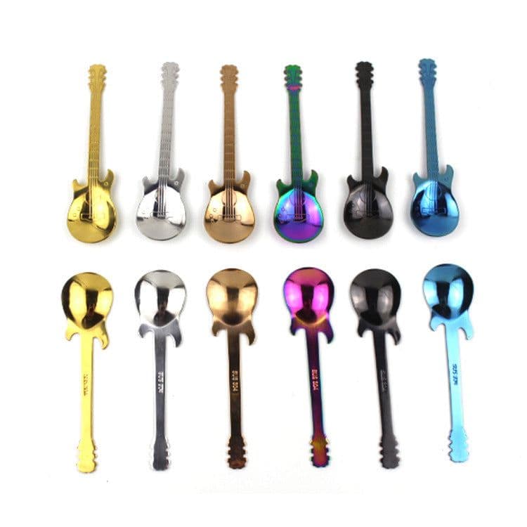 image-Guitar Coffee Spoon Set Stainless Steel Dessert Ice Cream Spoon Tea Spoon Coffee Accessories