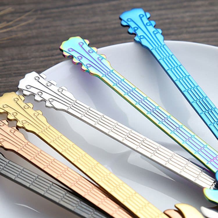 image-Guitar Coffee Spoon Set Stainless Steel Dessert Ice Cream Spoon Tea Spoon Coffee Accessories