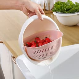 image-Portable detachable double-layer hollow fruit and vegetable cleaning drain basket Washed rice noodles