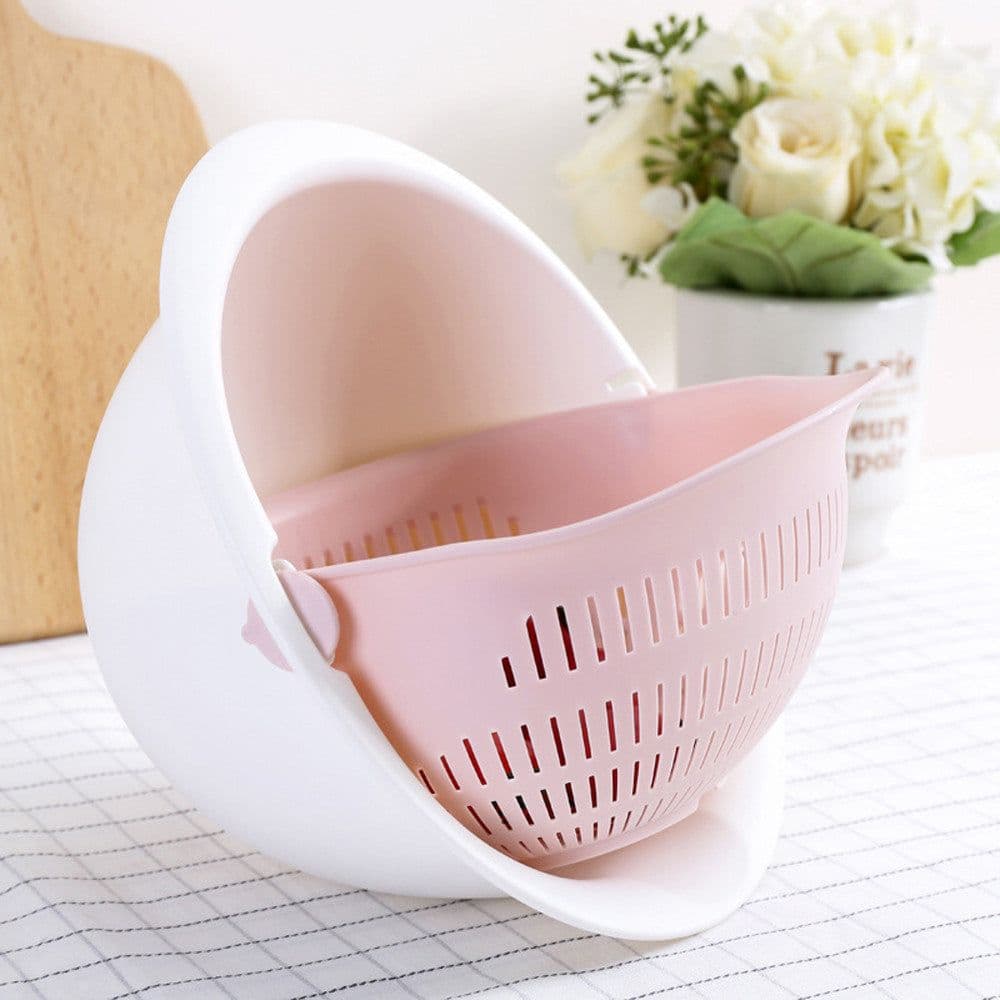 image-Portable detachable double-layer hollow fruit and vegetable cleaning drain basket Washed rice noodles