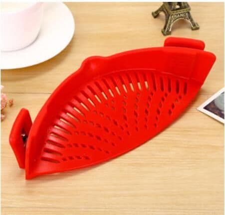 image-Silicone Clip-on Pot Pan Bowl Funnel Oil Strainer Creative Rice Washing Colander for Draining Liquid Fits All Pot Size