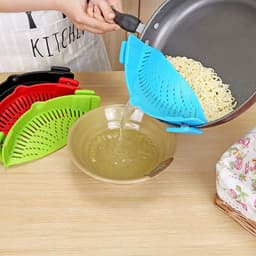 image-Silicone Clip-on Pot Pan Bowl Funnel Oil Strainer Creative Rice Washing Colander for Draining Liquid Fits All Pot Size
