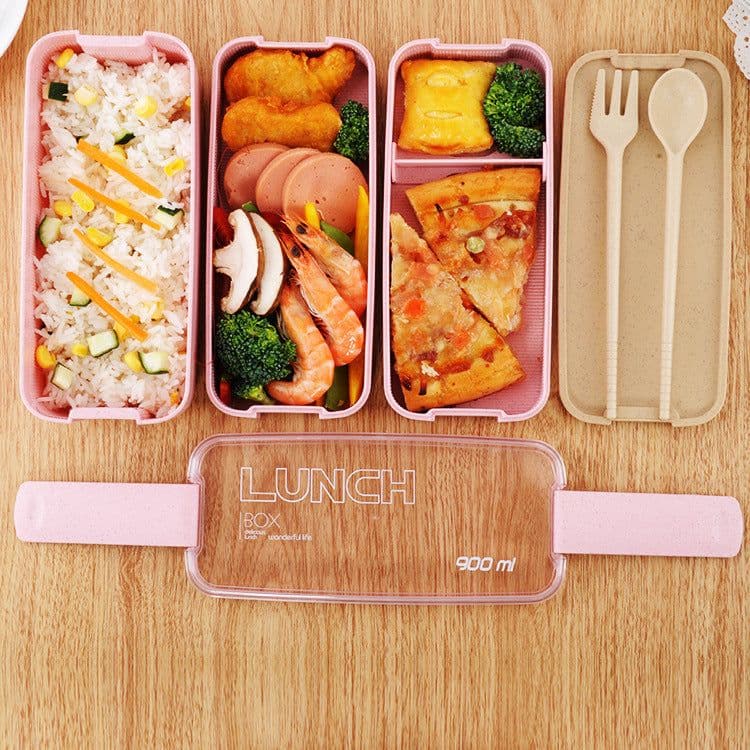 image-Three-layer Wheat Stalk Separated Bento Lunch Box