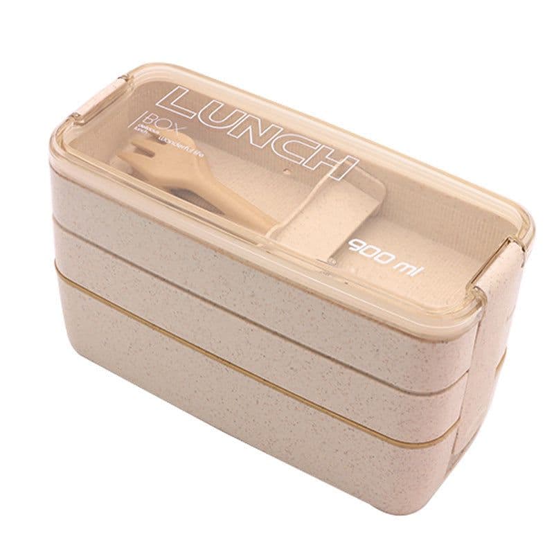image-Three-layer Wheat Stalk Separated Bento Lunch Box