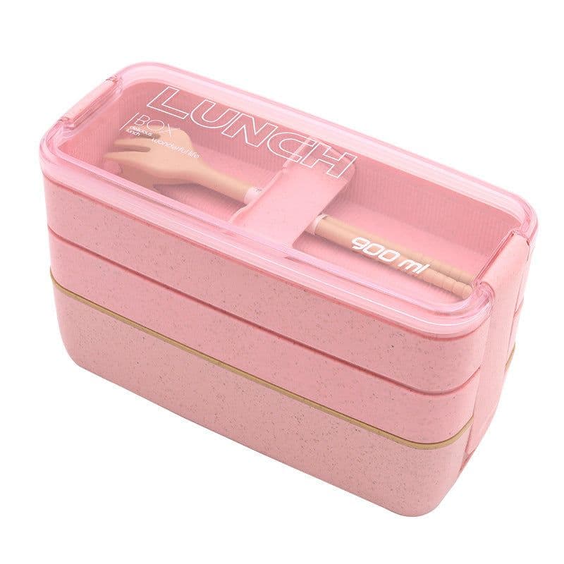 image-Three-layer Wheat Stalk Separated Bento Lunch Box