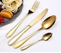 image-Stainless steel gold plated colorful knife and fork spoon set of four