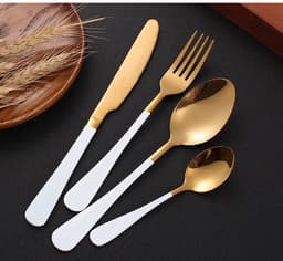 image-Stainless steel gold plated colorful knife and fork spoon set of four