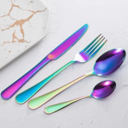 image-Stainless steel gold plated colorful knife and fork spoon set of four