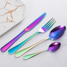 image-Stainless steel gold plated colorful knife and fork spoon set of four