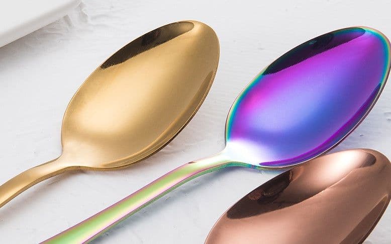 image-Stainless steel gold plated colorful knife and fork spoon set of four