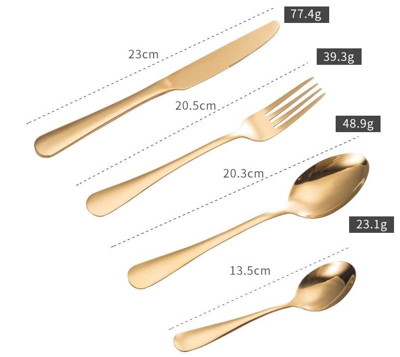 image-Stainless steel gold plated colorful knife and fork spoon set of four