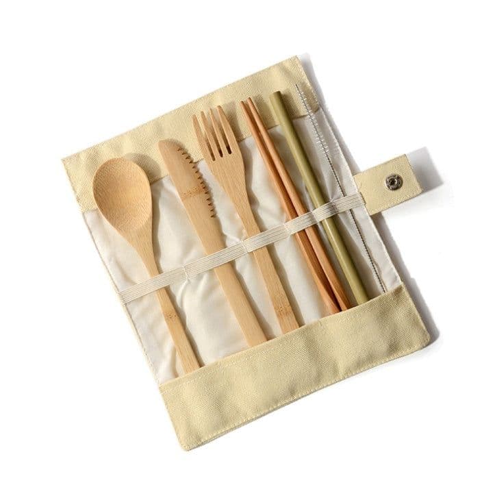 image-Bamboo Utensils Wooden Travel Cutlery Set Reusable Utensils With Pouch Camping Utensils Zero Waste Fork Spoon Knife Flatware Set