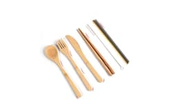 image-Bamboo Utensils Wooden Travel Cutlery Set Reusable Utensils With Pouch Camping Utensils Zero Waste Fork Spoon Knife Flatware Set