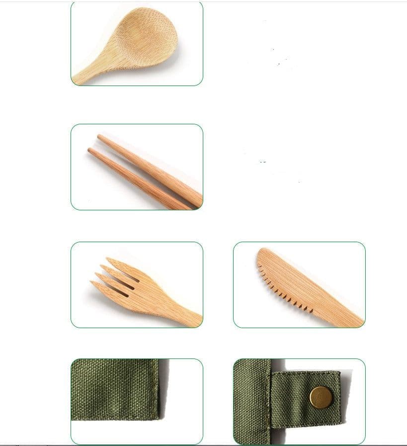 image-Bamboo Utensils Wooden Travel Cutlery Set Reusable Utensils With Pouch Camping Utensils Zero Waste Fork Spoon Knife Flatware Set