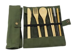image-Bamboo Utensils Wooden Travel Cutlery Set Reusable Utensils With Pouch Camping Utensils Zero Waste Fork Spoon Knife Flatware Set