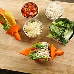 image-Food Grade Dinosaur Shape Plastic Food Holder Cornmeal Burritos Holder Taco Holder Food Display Holders Kitchen Food Rack Shell