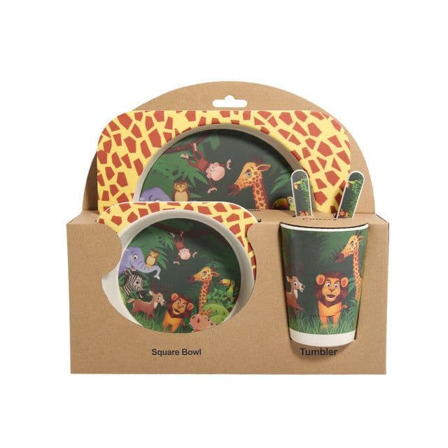 image-Five-piece Bamboo Fiber Children's Tableware Bowl And Dish Set