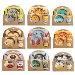 image-Five-piece Bamboo Fiber Children's Tableware Bowl And Dish Set