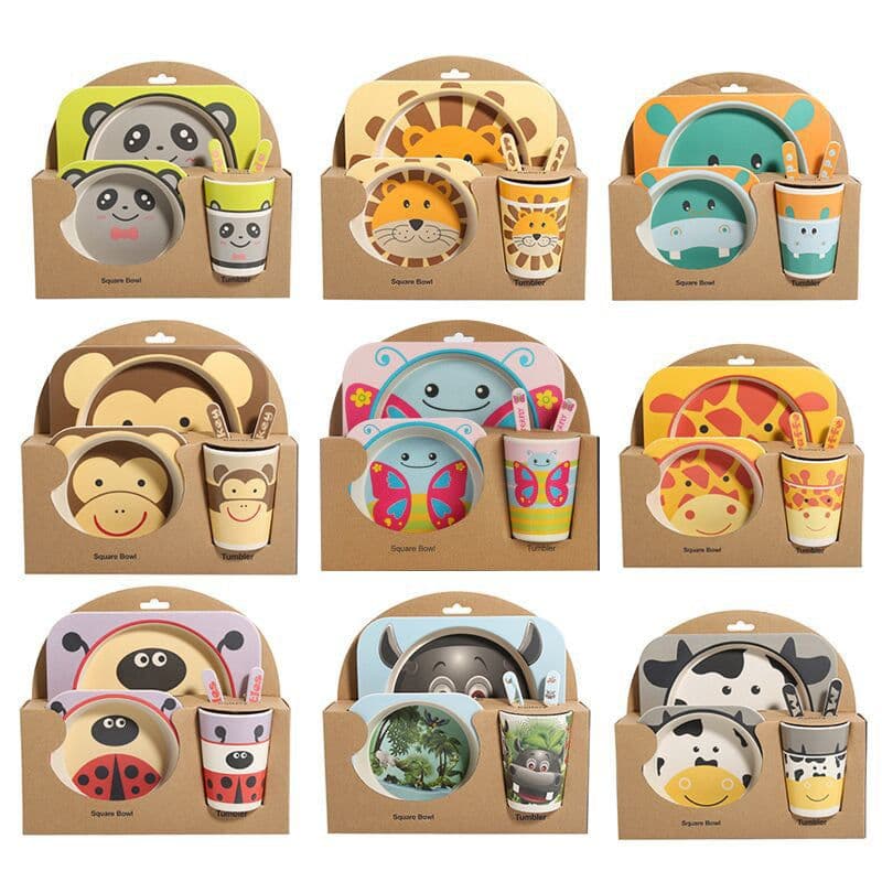 image-Five-piece Bamboo Fiber Children's Tableware Bowl And Dish Set