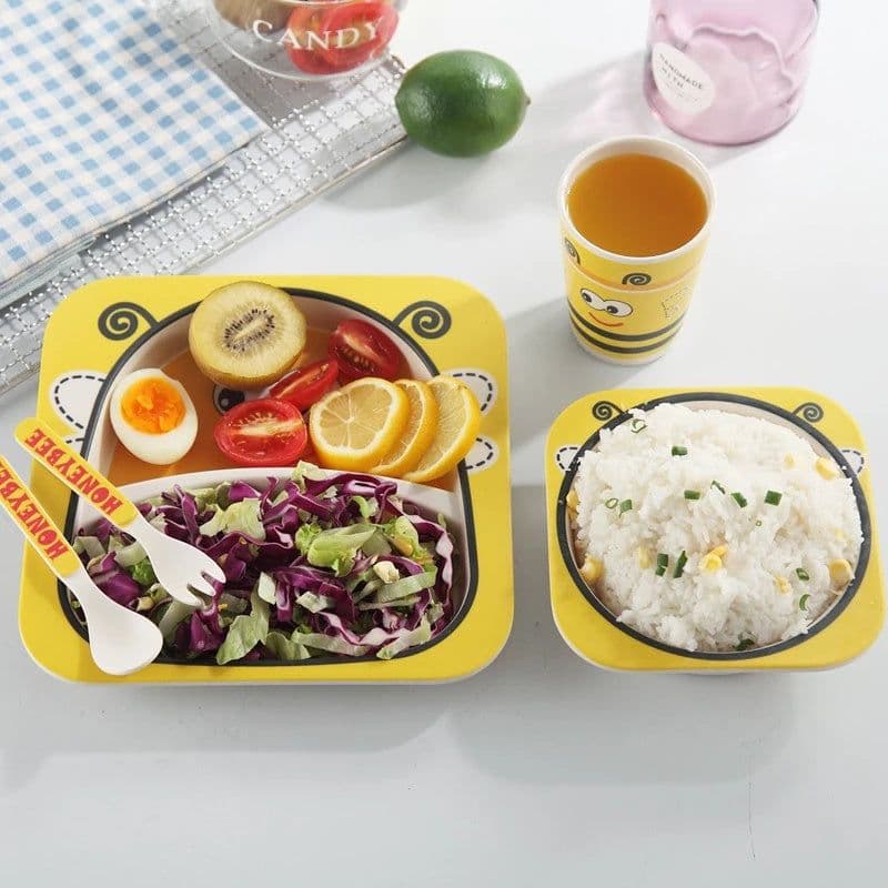 image-Five-piece Bamboo Fiber Children's Tableware Bowl And Dish Set
