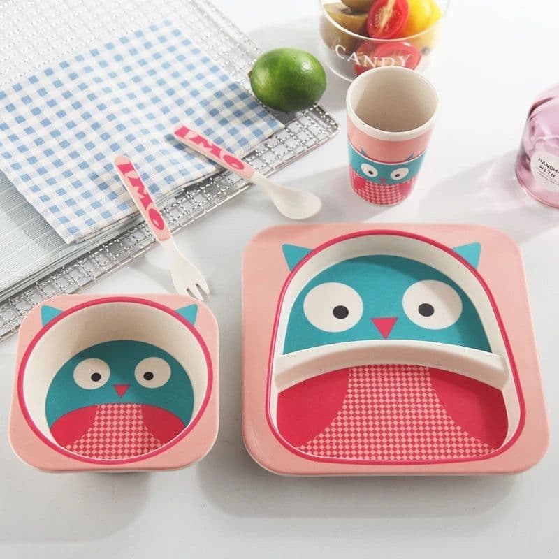 image-Five-piece Bamboo Fiber Children's Tableware Bowl And Dish Set