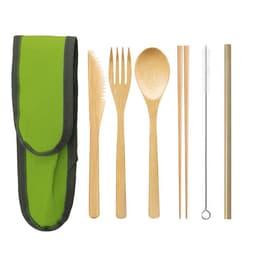 image-Portable Travel Bamboo Cutlery Cutlery Stainless Steel Straw Chopsticks Cutlery Set