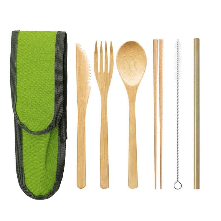 image-Portable Travel Bamboo Cutlery Cutlery Stainless Steel Straw Chopsticks Cutlery Set