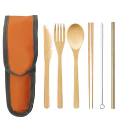 image-Portable Travel Bamboo Cutlery Cutlery Stainless Steel Straw Chopsticks Cutlery Set