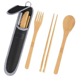 image-Portable Travel Bamboo Cutlery Cutlery Stainless Steel Straw Chopsticks Cutlery Set