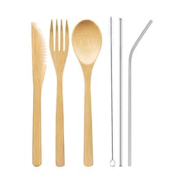 image-Portable Travel Bamboo Cutlery Cutlery Stainless Steel Straw Chopsticks Cutlery Set