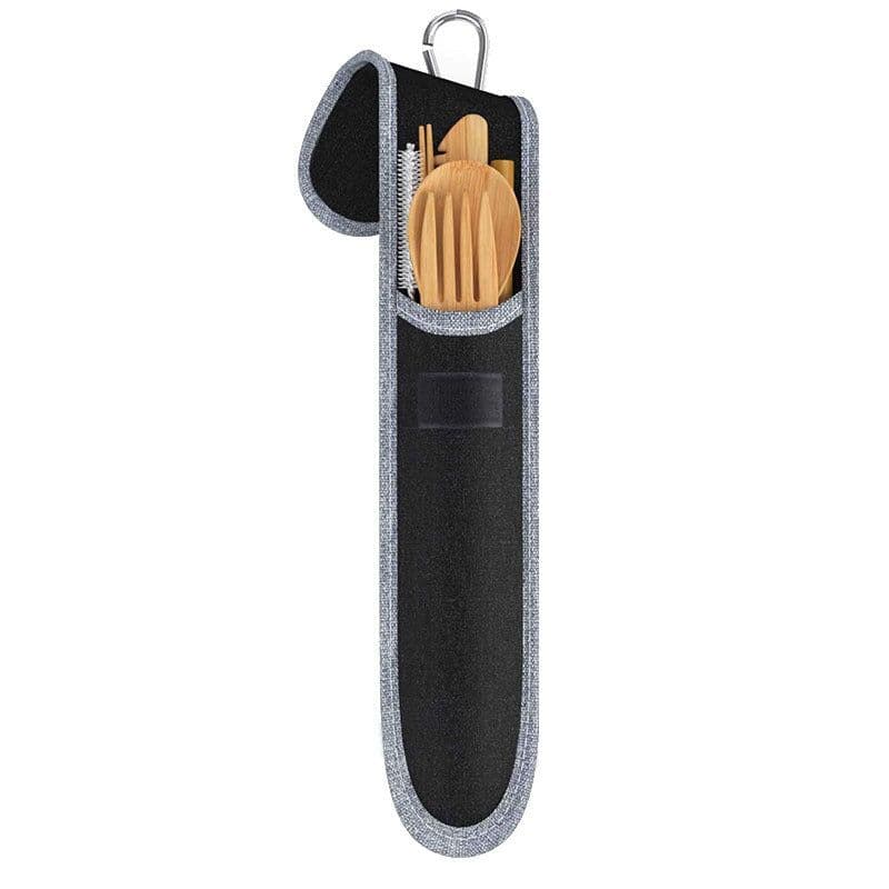 image-Portable Travel Bamboo Cutlery Cutlery Stainless Steel Straw Chopsticks Cutlery Set