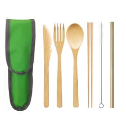 image-Portable Travel Bamboo Cutlery Cutlery Stainless Steel Straw Chopsticks Cutlery Set