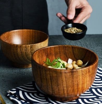 image-Wooden Bowl Japanese Style Wood Rice Soup Bowl Salad Bowl Food Container Large Small Bowl for Kids Tableware Wooden Utensils