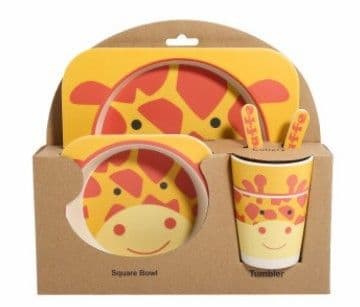 image-5PCS Children Tableware Set-Five-piece Natural Bamboo Fiber Bowl With Cup Spoon Plate Fork Baby Dishes Plate Gift Tableware