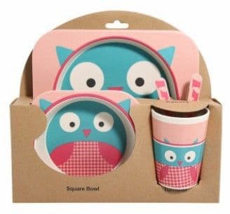 image-5PCS Children Tableware Set-Five-piece Natural Bamboo Fiber Bowl With Cup Spoon Plate Fork Baby Dishes Plate Gift Tableware