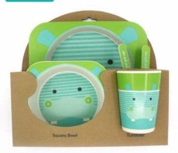 image-5PCS Children Tableware Set-Five-piece Natural Bamboo Fiber Bowl With Cup Spoon Plate Fork Baby Dishes Plate Gift Tableware