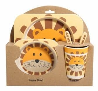 image-5PCS Children Tableware Set-Five-piece Natural Bamboo Fiber Bowl With Cup Spoon Plate Fork Baby Dishes Plate Gift Tableware