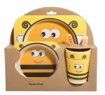 image-5PCS Children Tableware Set-Five-piece Natural Bamboo Fiber Bowl With Cup Spoon Plate Fork Baby Dishes Plate Gift Tableware